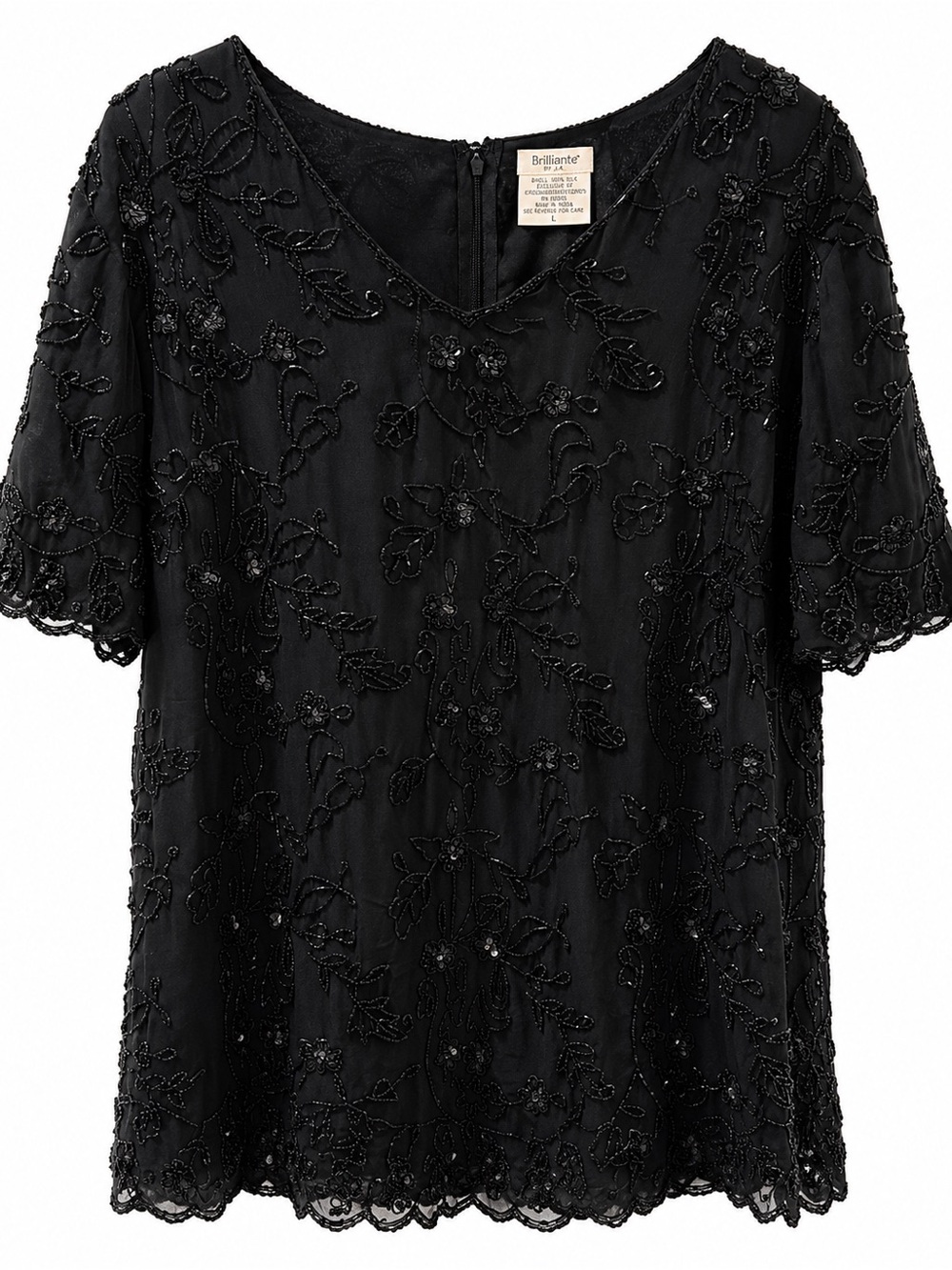 Vintage Black Beaded 100% Silk Shell Sequin Evening Top 24W Women’s BEAUTIFUL